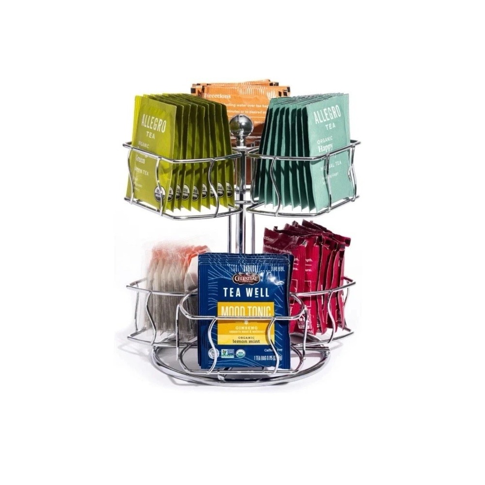 Sorbus 2 Tier Spinning Tea Bag Carousel Organizer Countertop Caddy Gray Metal